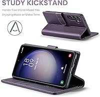 Vista 4 de Funda tipo cartera para Samsung Galaxy S23 FE con bloqueo RFID, soporte para tarjetas de crédito, de piel sintética, función atril, funda protectora