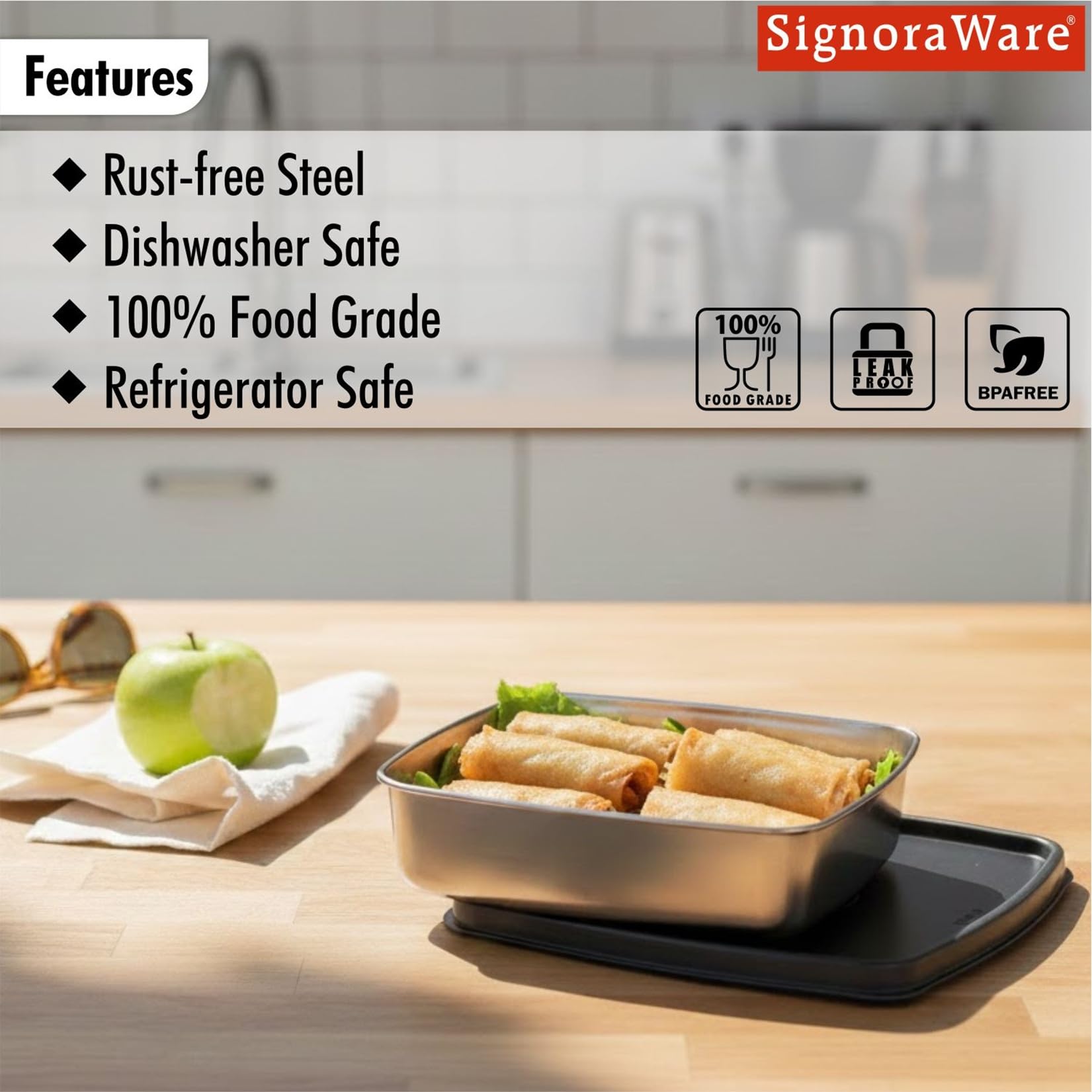 Signora Ware 400ml Stainless Steel Container - Airtight & Leakproof -4 Signora Ware 400ml Stainless Steel Container - Airtight & Leakproof -4