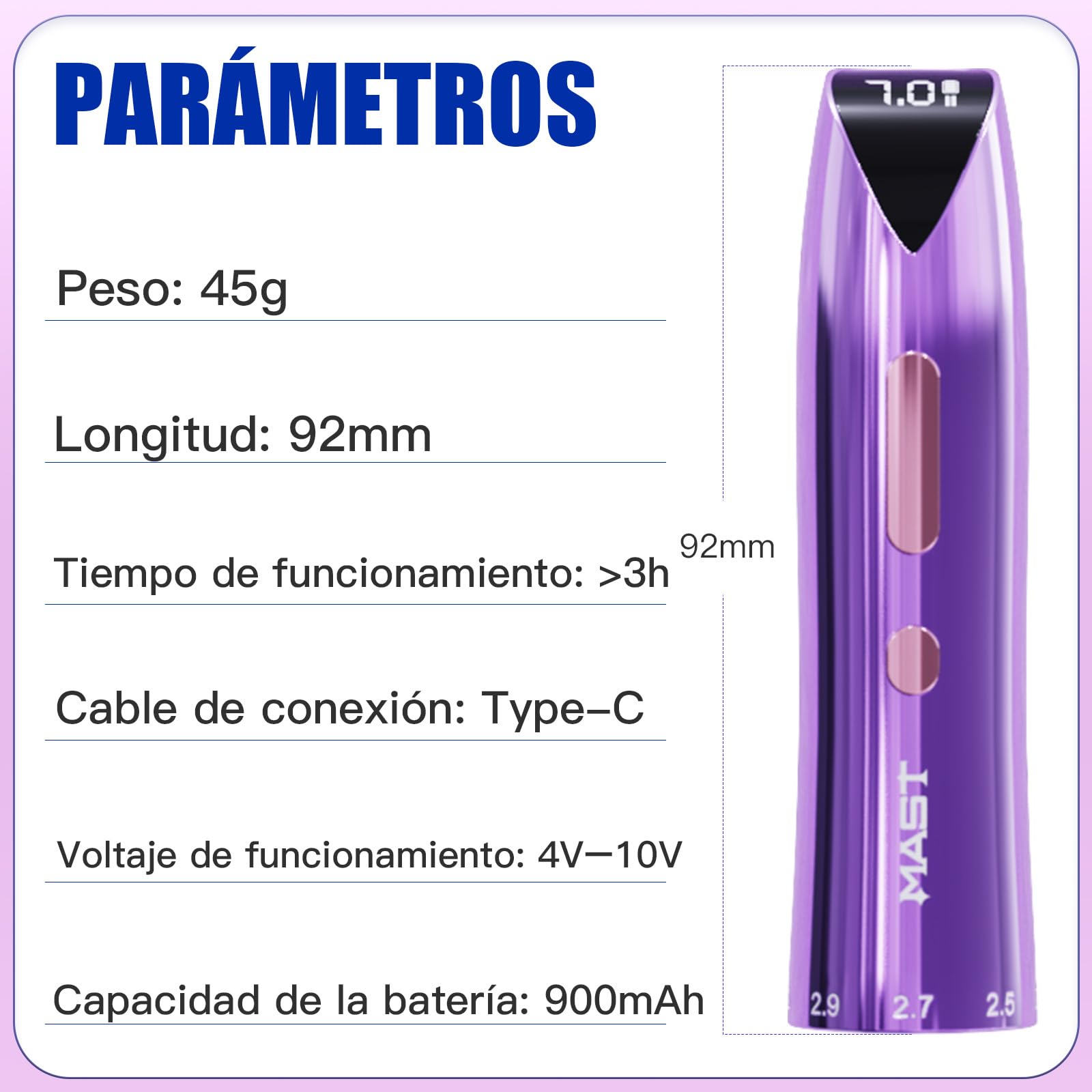Mast Batería Inalámbrica Pantalla LCD – Para Máquina de Tatuar Mast P60