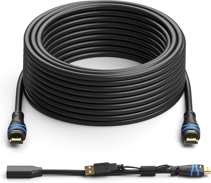 BlueRigger 4K HDMI Cable with Signal Booster (50FT, 4K 60Hz, in-Wall CL3 Rated) - Compatible with PS5, PS4, Xbox, Roku, Apple TV, HDTV, Blu-ray, PC