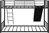Vista 6 de Harper & Bright Designs Litera de metal individual sobre individual con escalera y tobogán, marco de cama resistente con rieles de protección