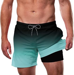Mens Swim Trunks 5.5'' Compression Liner Quick Dry Board Shorts 2 in 1 Waterproof Draw Elastic Waist Boxer Briefs