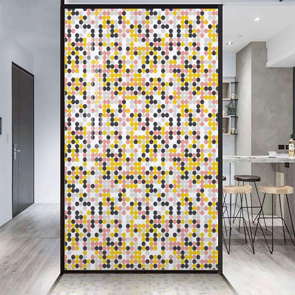 Multicolor Window Film Window Privacy Film Abstract Various Circles Window Film Vinyl Non Adhesive Privacy Film Geometry 35.4Wx59L-inch