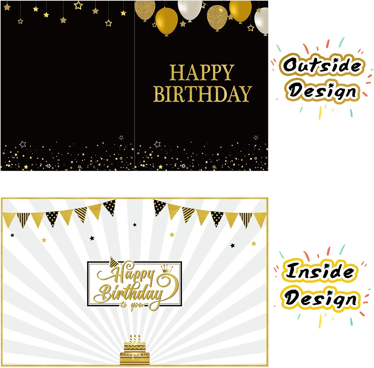 Birthday Card Decoration Happy Birthday Jumbo Message Greeting Cards Black and Gold Balloons Stars Birthday Party Decoration Card Guest Book Alternative Sign Poster for Men Women (General Type) - Image 3