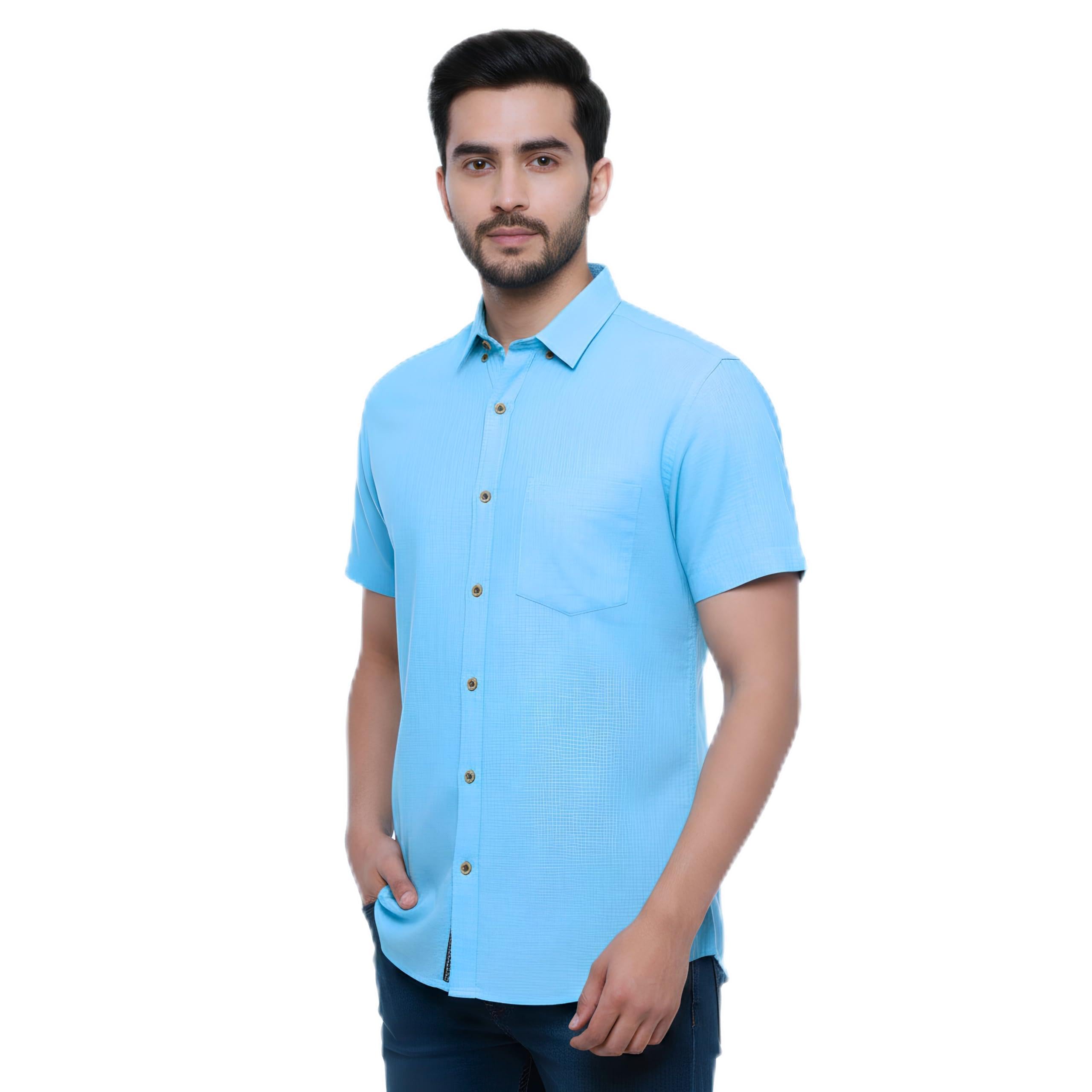 CraftEarth Men's Sky Blue Lightweight Half Sleeve Casual Shirt HS-C7-picture-29