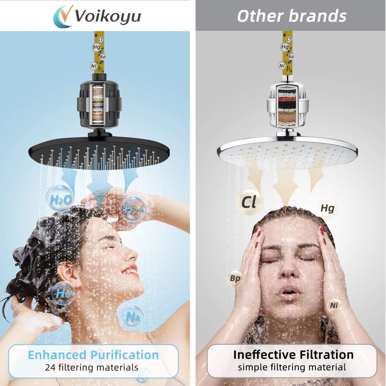 Black Showerhead Filter for Hard Water - 24 Stage Shower Filter Shower Water Filter with 4 Replaceable Filter Cartridges Protects Your Skin and Hair from Chlorine and Heavy Metals in Water