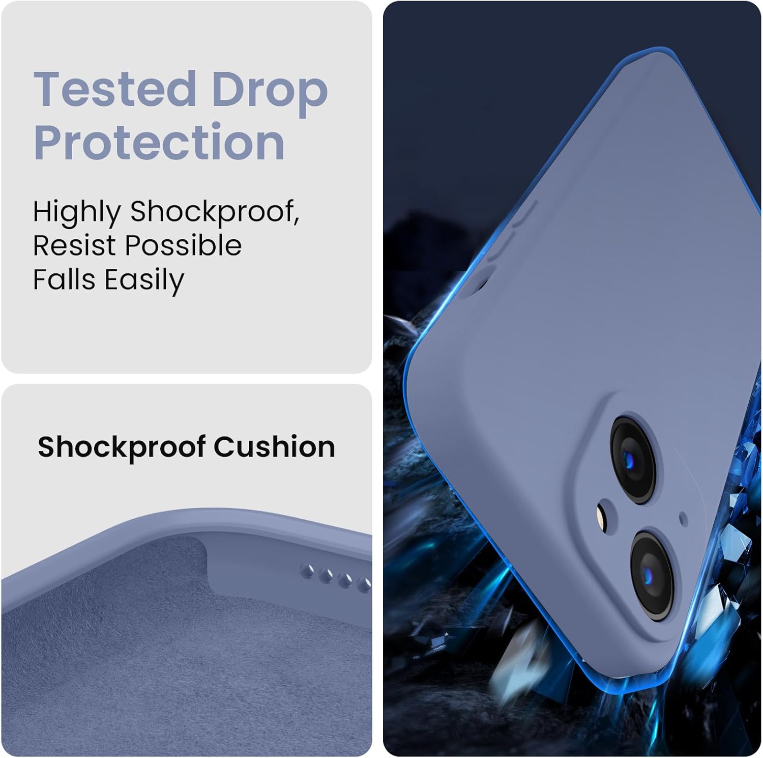 FireNova Designed for iPhone 15 Case, Silicone Upgraded [Camera Protection] Phone Case with [2 Screen Protectors], Soft Anti-Scratch Microfiber Lining Inside, 6.1 inch, Lavender Gray - Image 4