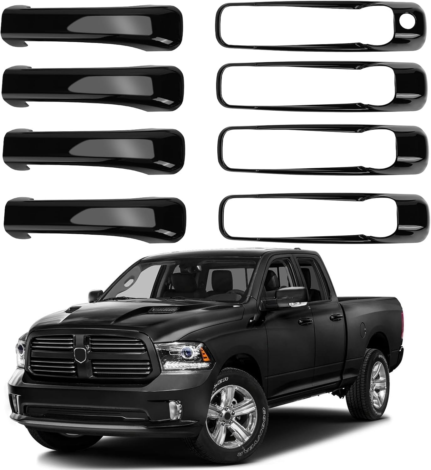 sportuli 4 Sets Black Door Handle Covers Compatible with 2013-2018 Dodge RAM 1500 2500 3500, 2019-2024 RAM 1500 Classic and 2005-2010 Jeep Grand Cherokee and Jeep Commander, Without Smart Key Hole