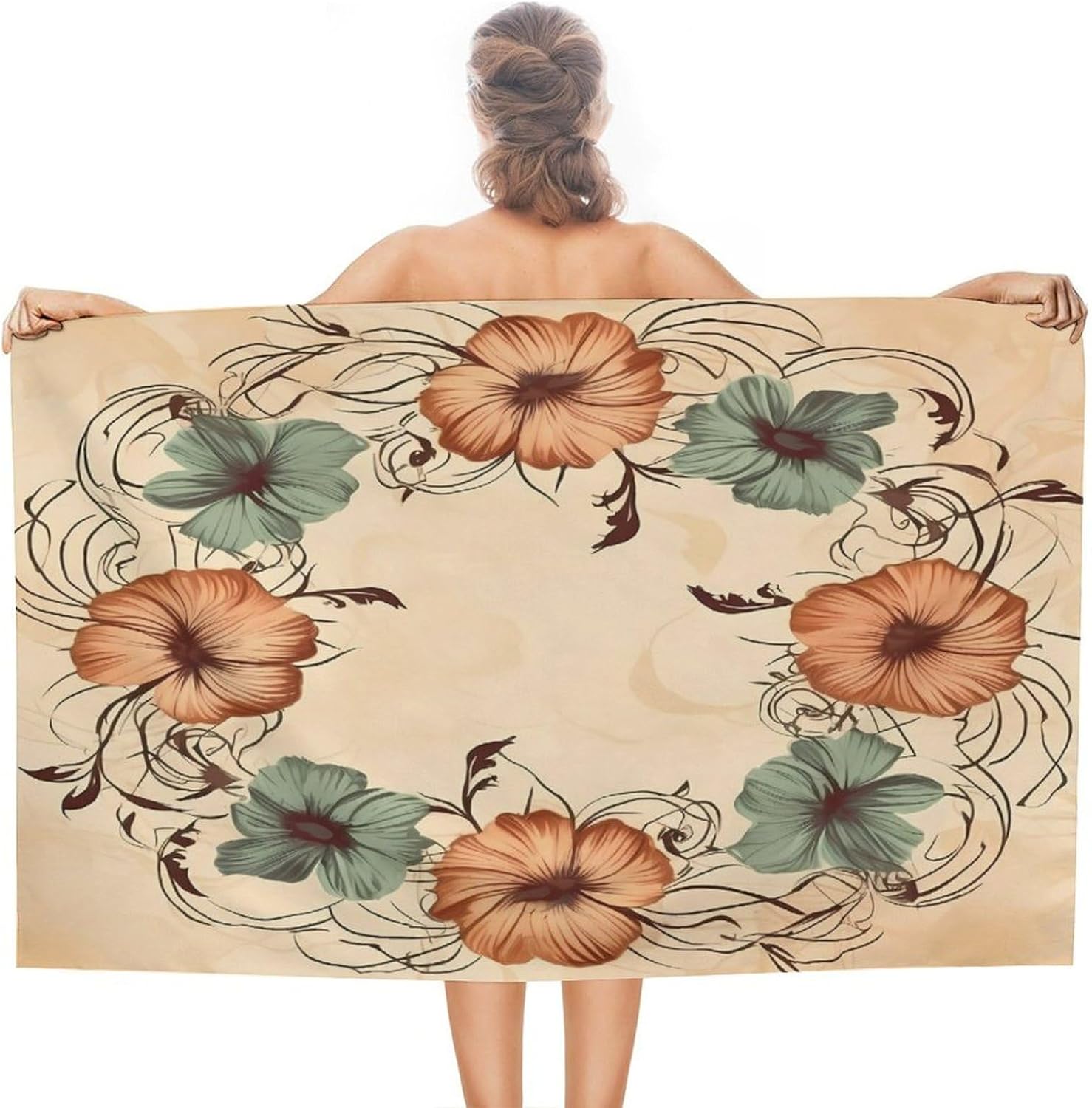 Swimming Towel, Floral Wreath Printed Fashion Towel,Portable Towel,Durable Towel