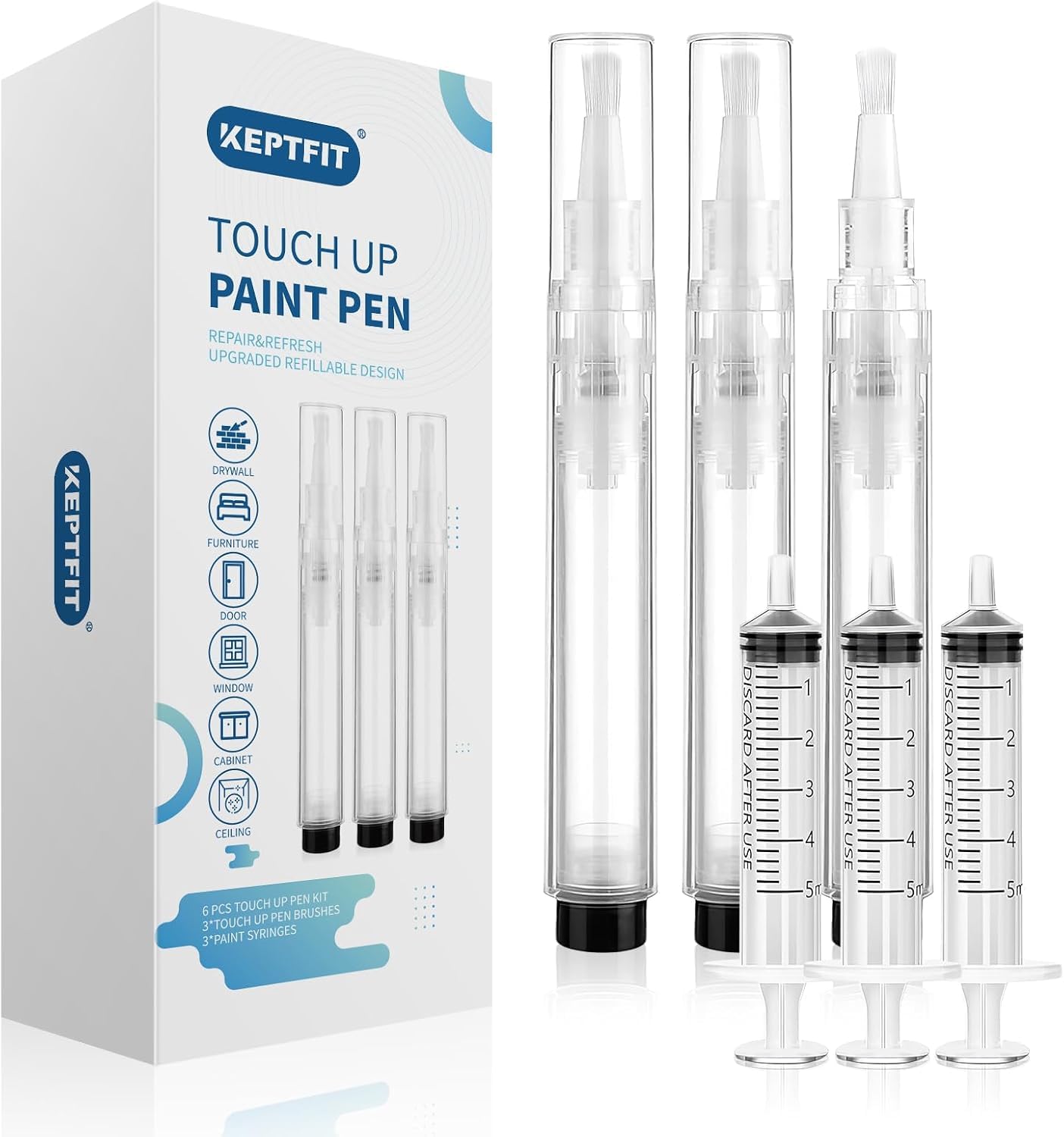 Fillable Touch Up Paint Pen Brush, 3 Pcs Paint Pen for Wall Touch Up for Walls, Wood Floors, Cabinets, Windows, Doors