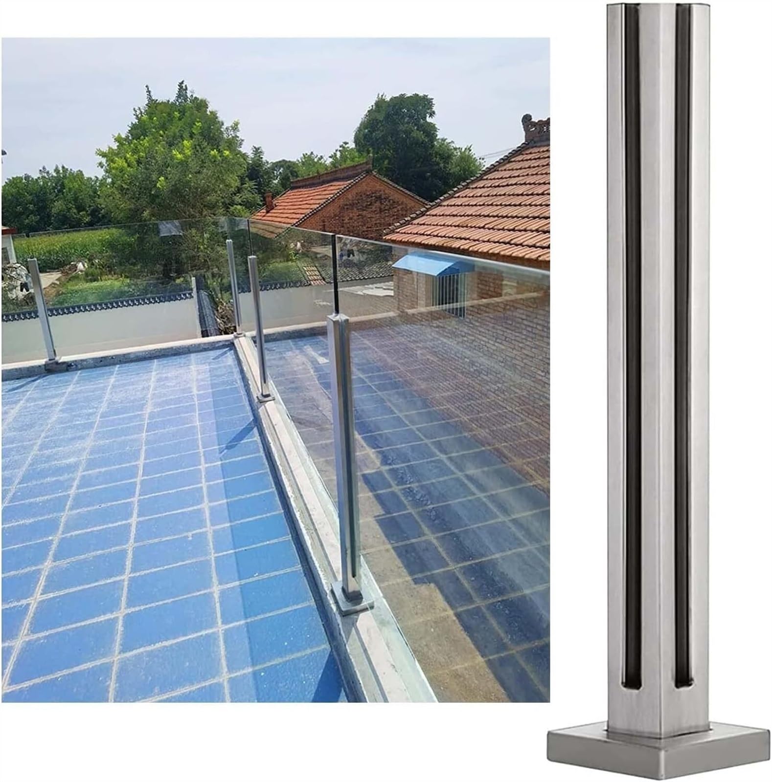 Garde-corps en verre sur pied poteau de coin 85cm haut de gamme