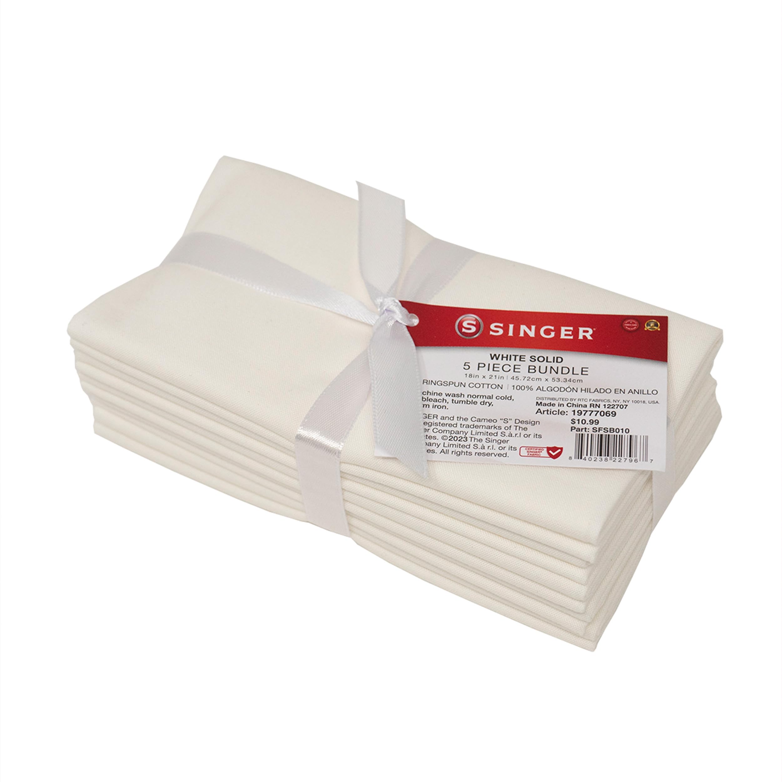 Singer Fabric, 100% Cotton, White Solid 5Pc Bundle