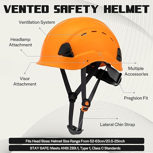 Miniatura 4 de Hard Hats Construction OSHA Safety Helmet with Chin Strap ANSI Z89.1 Approved Vented Hardhat Arborist Tree Construction Work Helmet Casco De