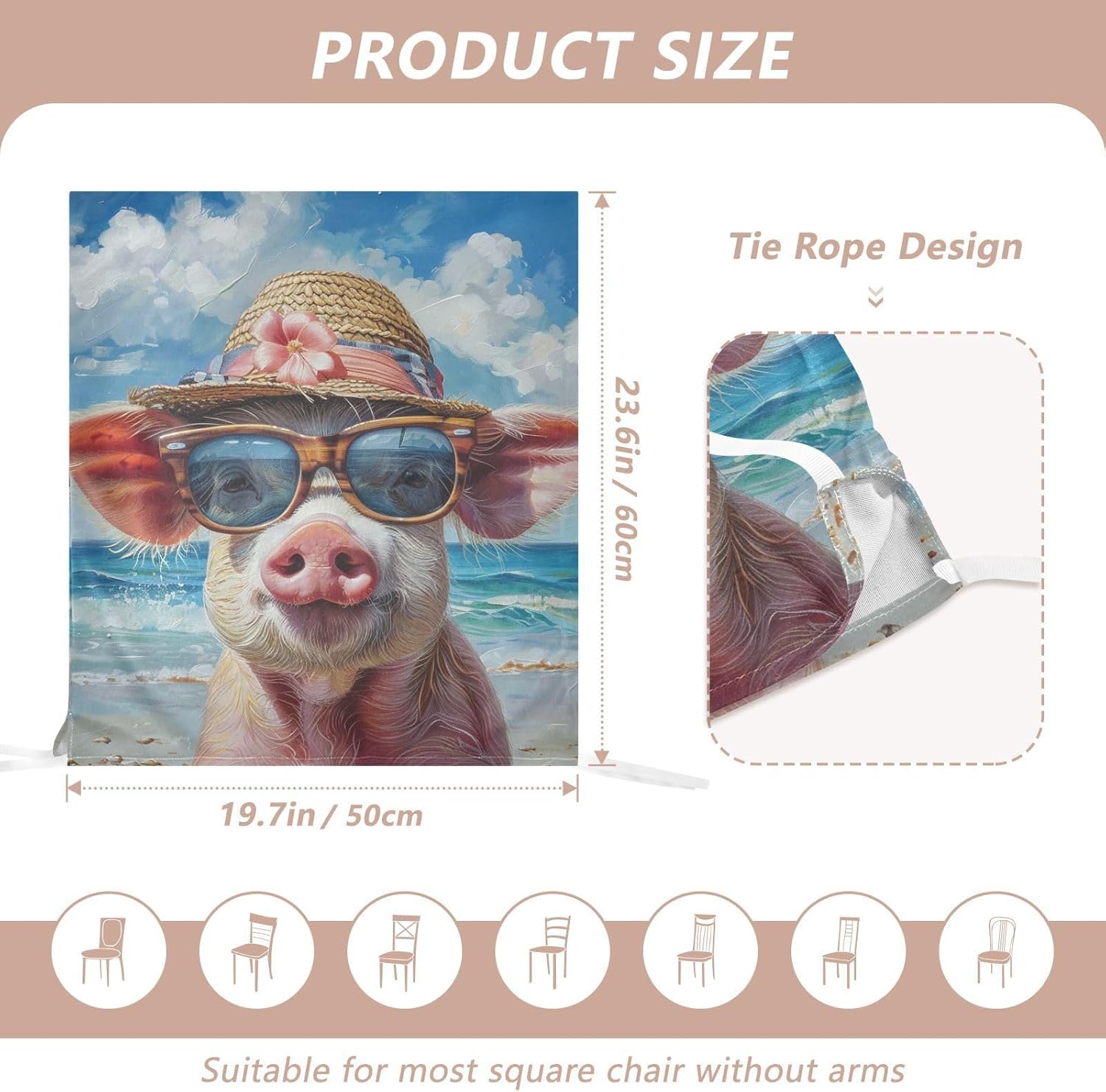 ALAZA Cool Pig on The Summer Beach Chair Back Cover Set of 6, Washable Reusable Removable Chair Slipcovers Decorative Chair Cover for Home Kitchen Wedding Party