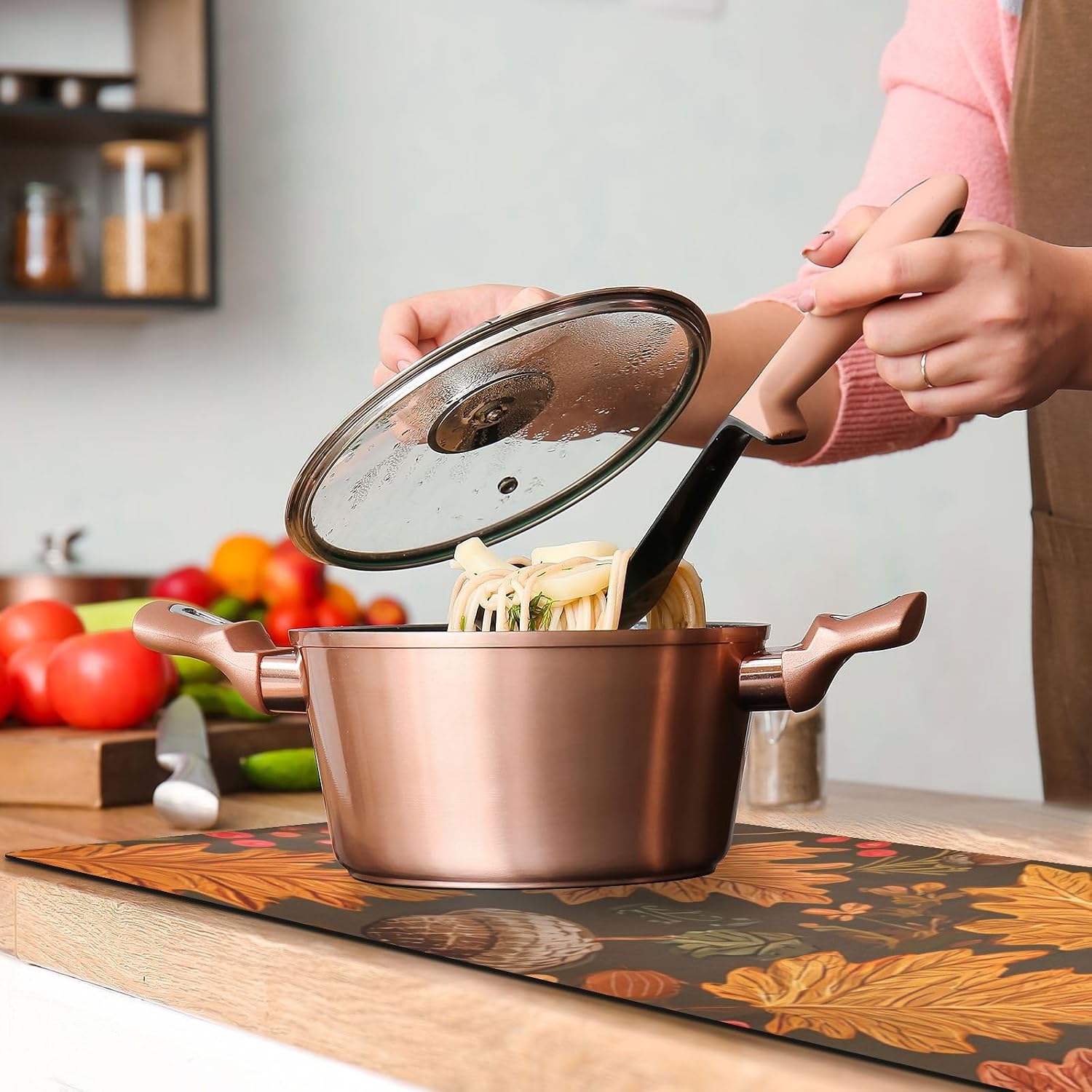 2 in 1 Table Runner Trivet for Hot Pots and Pans Heat Resistant Non Slip Waterproof 39 x 12 Inch Decorative Table Protector for Kitchen Countertop Brown Fall Maple Leaves Acorns Berries