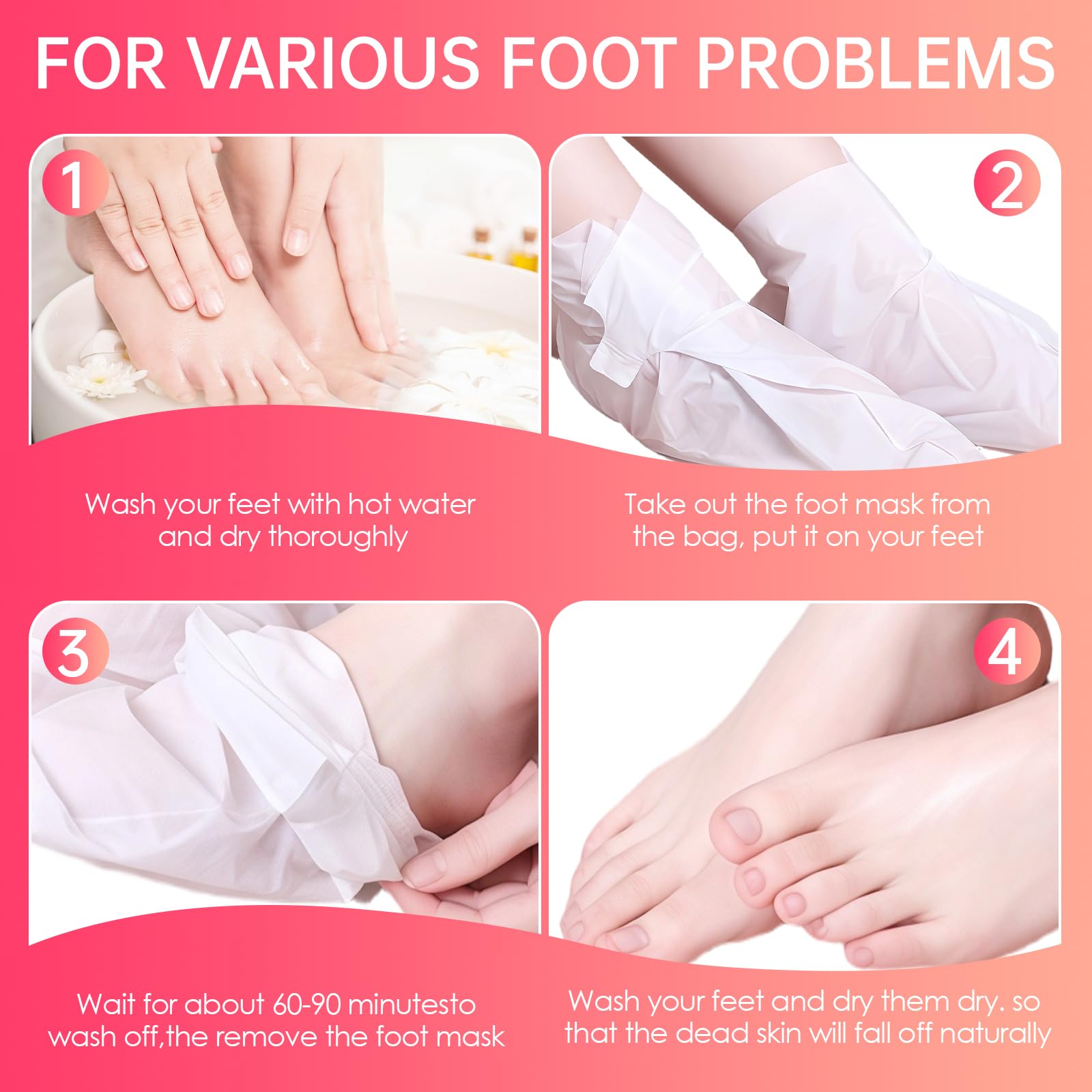 2 Paires Masque Pied Exfoliant，Masques Nourrissant pour les Pieds, Chaussette Exfoliante Pieds très Secs et Abîmés, Hydratation Profonde, pour Femmes & Hommes (Fraise+ Papaye)
