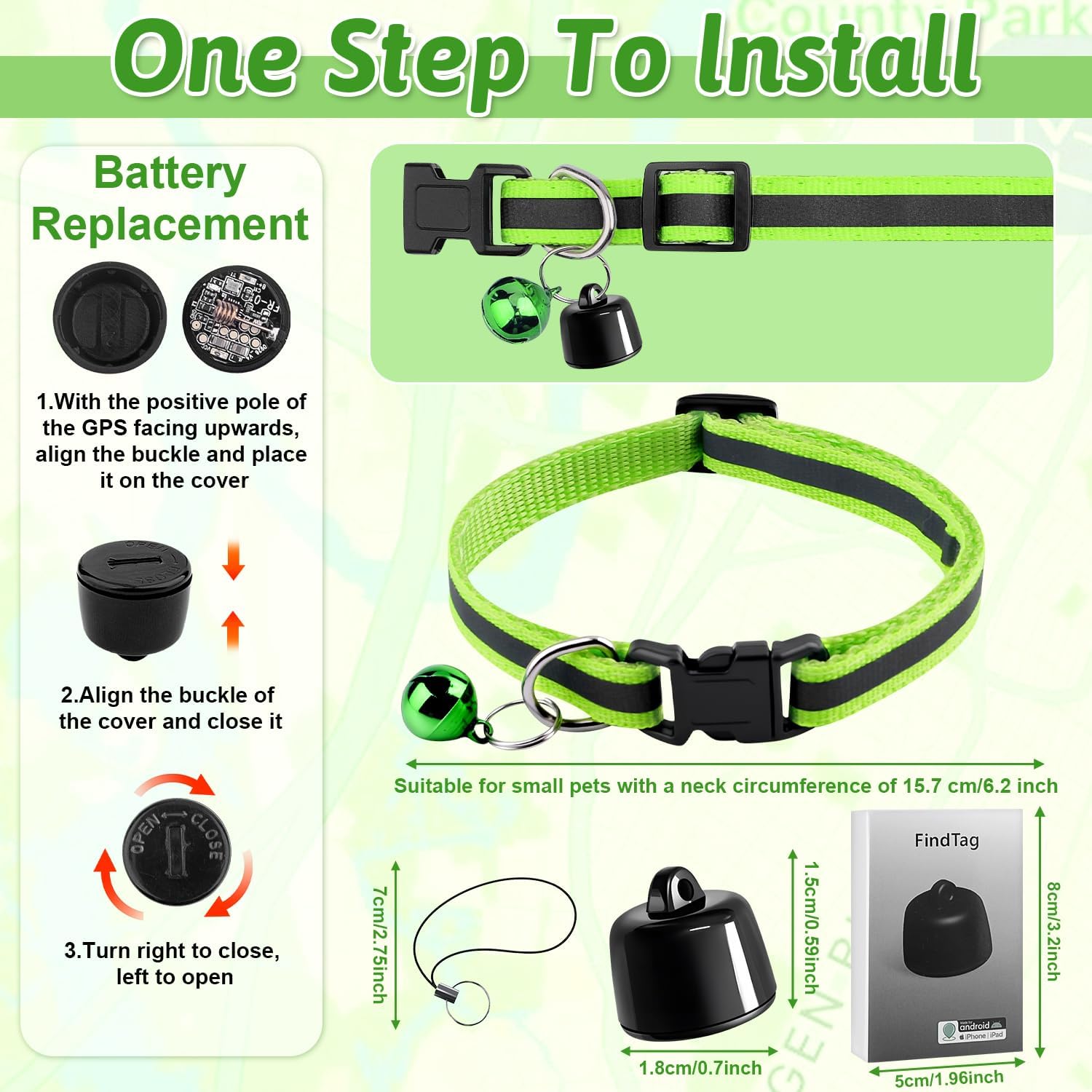 Localizador GPS Perro, Collar GPS Gato Tracker, Compatible con iOS & Android, sin coste adicional, para mascotas, vehículos, llaves y equipaje