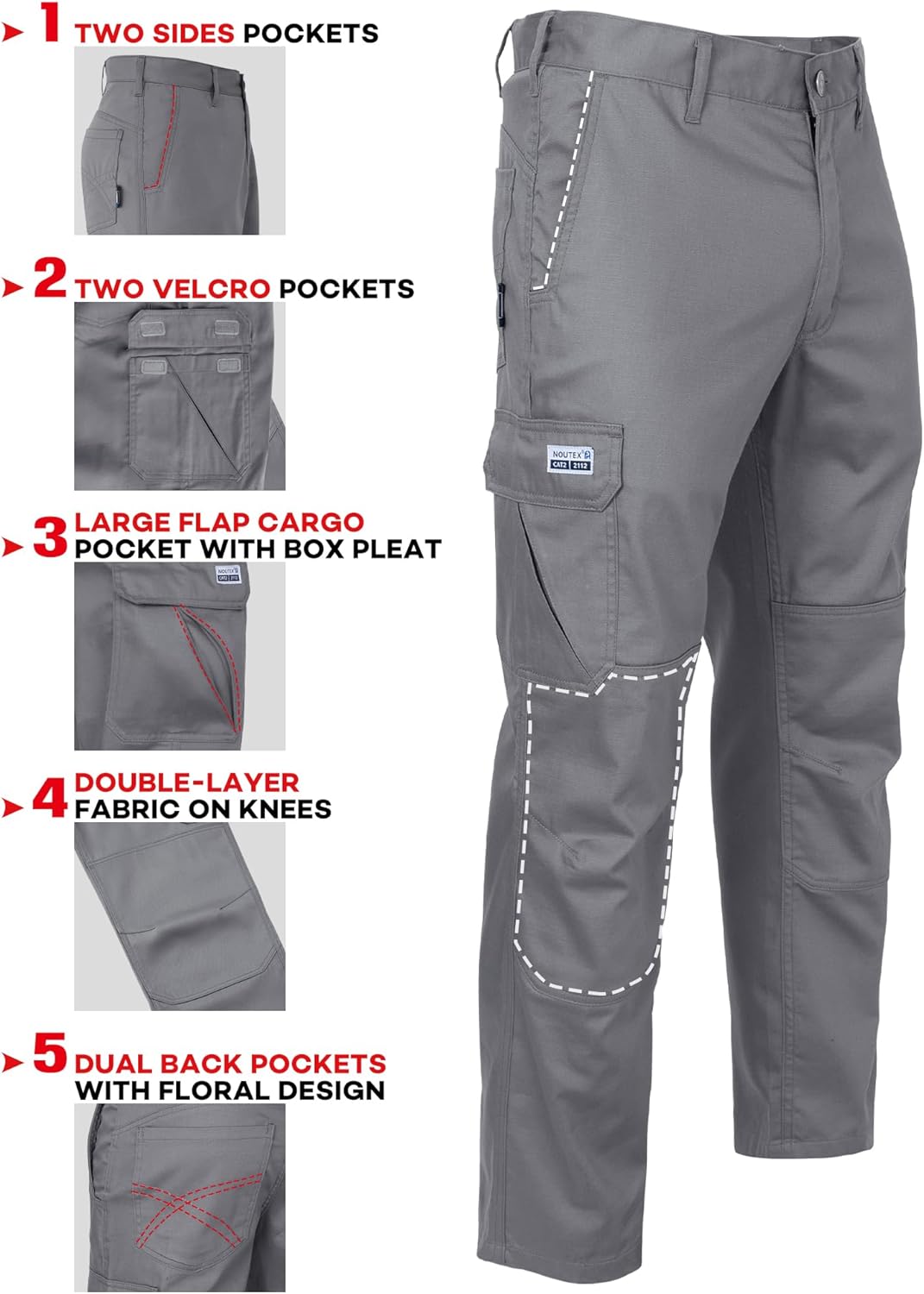 FR Ripstop Pants for Men 6.5oz Flame Resistant Pants (2112& CAT2) 6-Pockets with Double Reinforced Knees