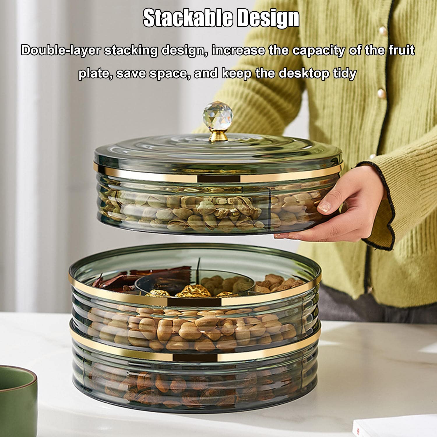 Vassoio Portavivande Con Coperchio E 9 Scomparti, 29x21,5x5,8 Cm, Contenitore Per Snack, Frutta E Condimenti, Ideale Per Picnic E Buffet