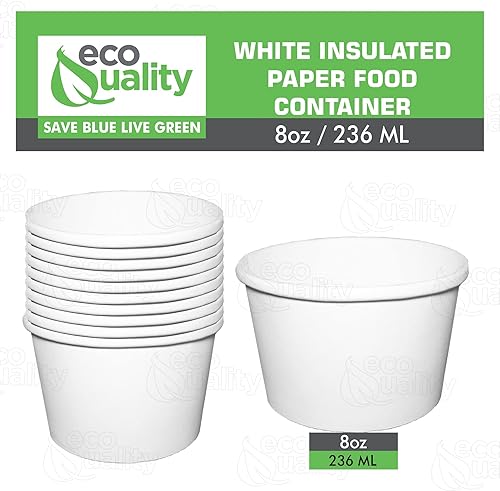 Miniatura 3 de EcoQuality Recipientes desechables de papel blanco para sopa de 8 onzas [100 unidades] – recipientes de media pinta para helado, tazas de yogur