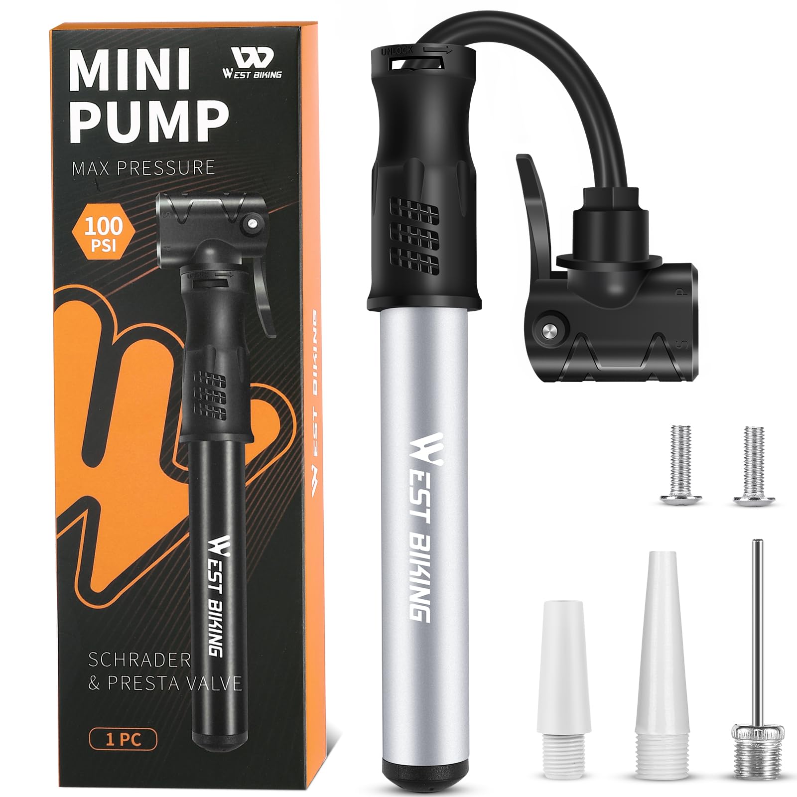 Bicycle Pump Mini Bike Pump - Aluminum Alloy Cycle Pump for Presta & Schrader Valve, Portable Lightweight Bike Tyre Pump Fast Tyre Inflation Mini Air Pump for Mountain Road Bike Ball Pump