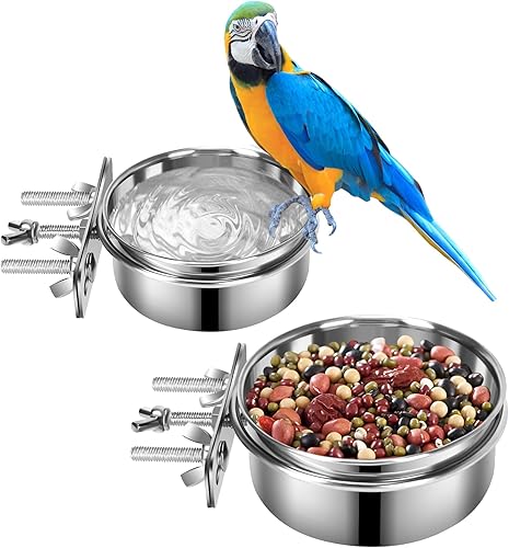 Yummy Sam 2 cuencos pequeños para comida y agua para perros con soporte de abrazadera mejorado, cuencos colgantes de acero inoxidable detectables