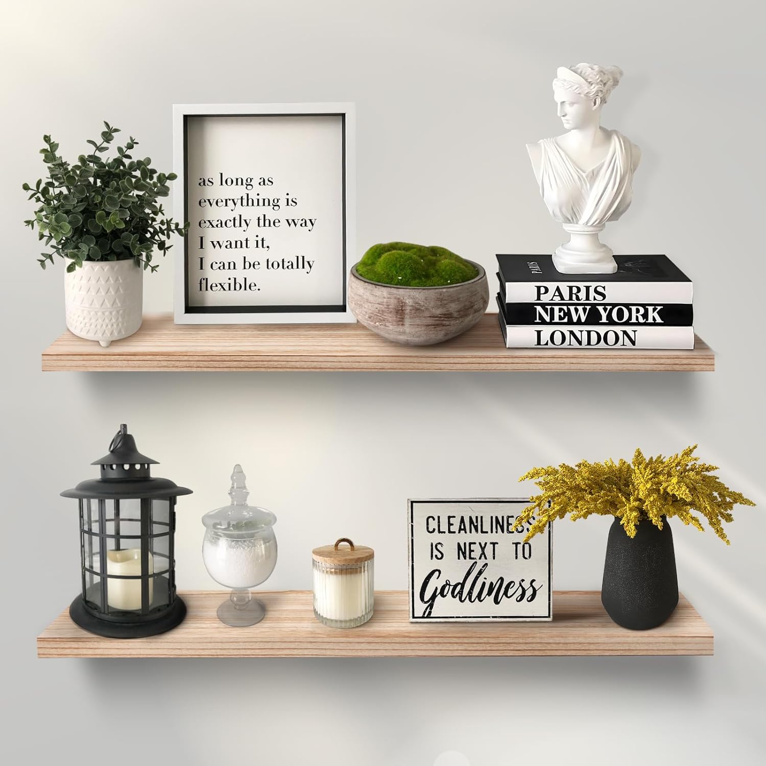 36 Inch Solid Wood Floating Shelves Set of 2 | Farmhouse Wall Shelf with Invisible Brackets for Bedroom Kitchen, Light Carbonized Brown