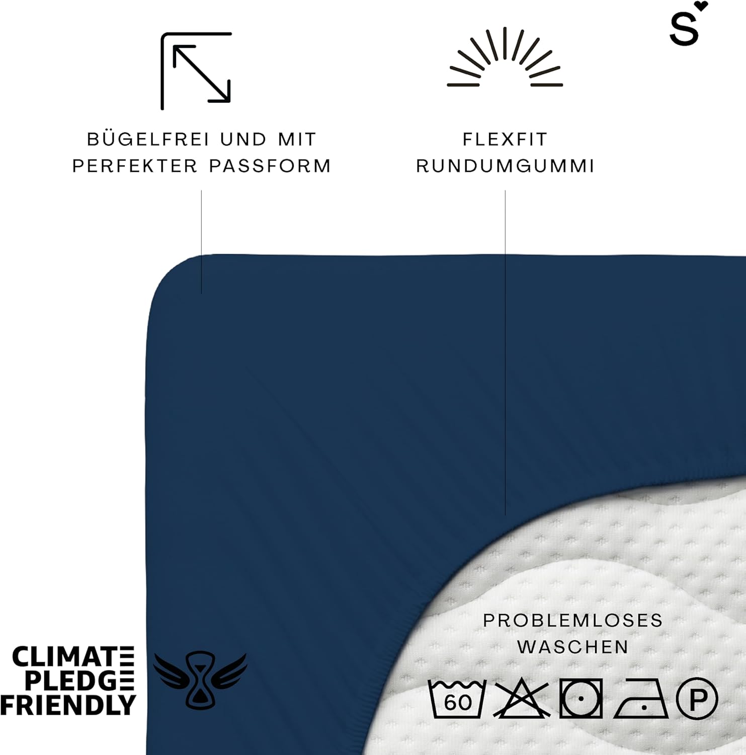 Schlafgut Premium Fitted Sheet - Blue Deep, Cotton Blend, Full Size