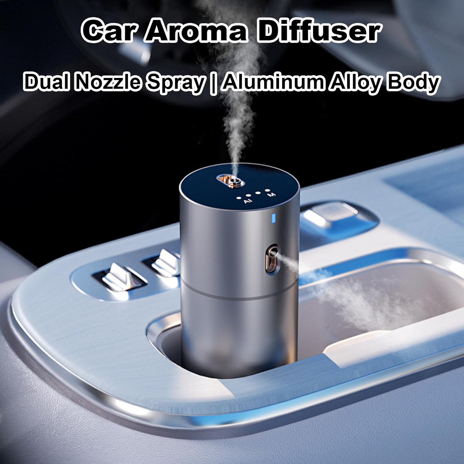 Portable Car Aroma Diffuser, Dual Nozzle Essential Oil Diffuser with 4 Adjustable Levels, 30ml Capacity, Quiet Operation for Car, Home, Office, Bedroom(Color:Black)