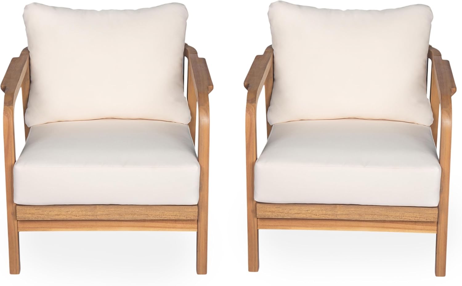 Christopher Knight Home Jenny 3-Piece Outdoor Patio Furniture Set, Set of 2 Solid Wood Frame Lounge Chair Outdoor with Cushions & Round Side Table, Patio Conversation Set for Garden, Teak