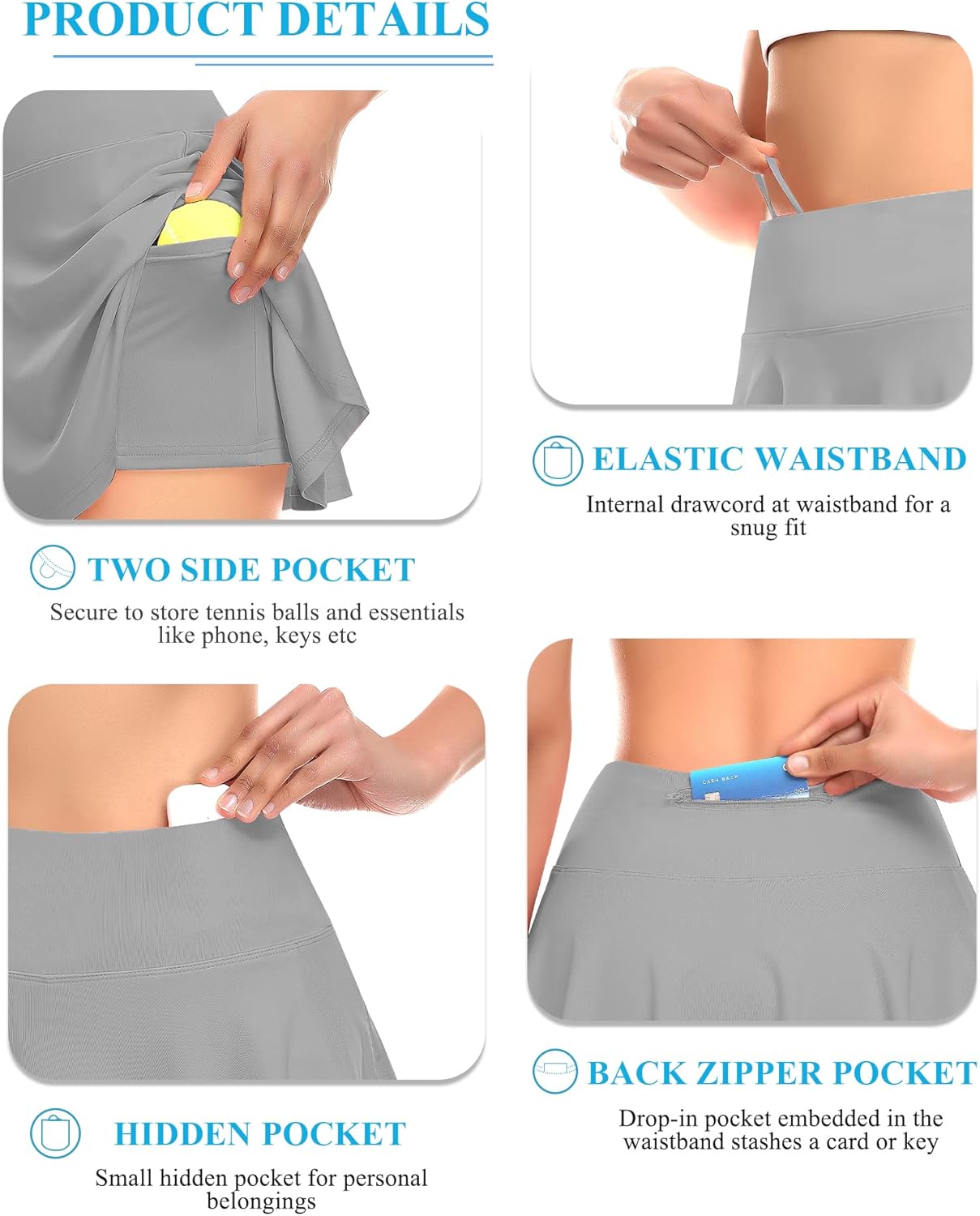 DERCA Pleated Tennis Skirt for Women with Pockets Shorts High Waisted Golf Skirts Workout Running Sports Athletic Skort - Image 3