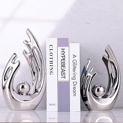 Miniatura 18 de XMGZQ Estatuas y esculturas abstractas de cerámica, estatuas de cerámica de arte naranja y dorado, decoración moderna del hogar para sala de estar