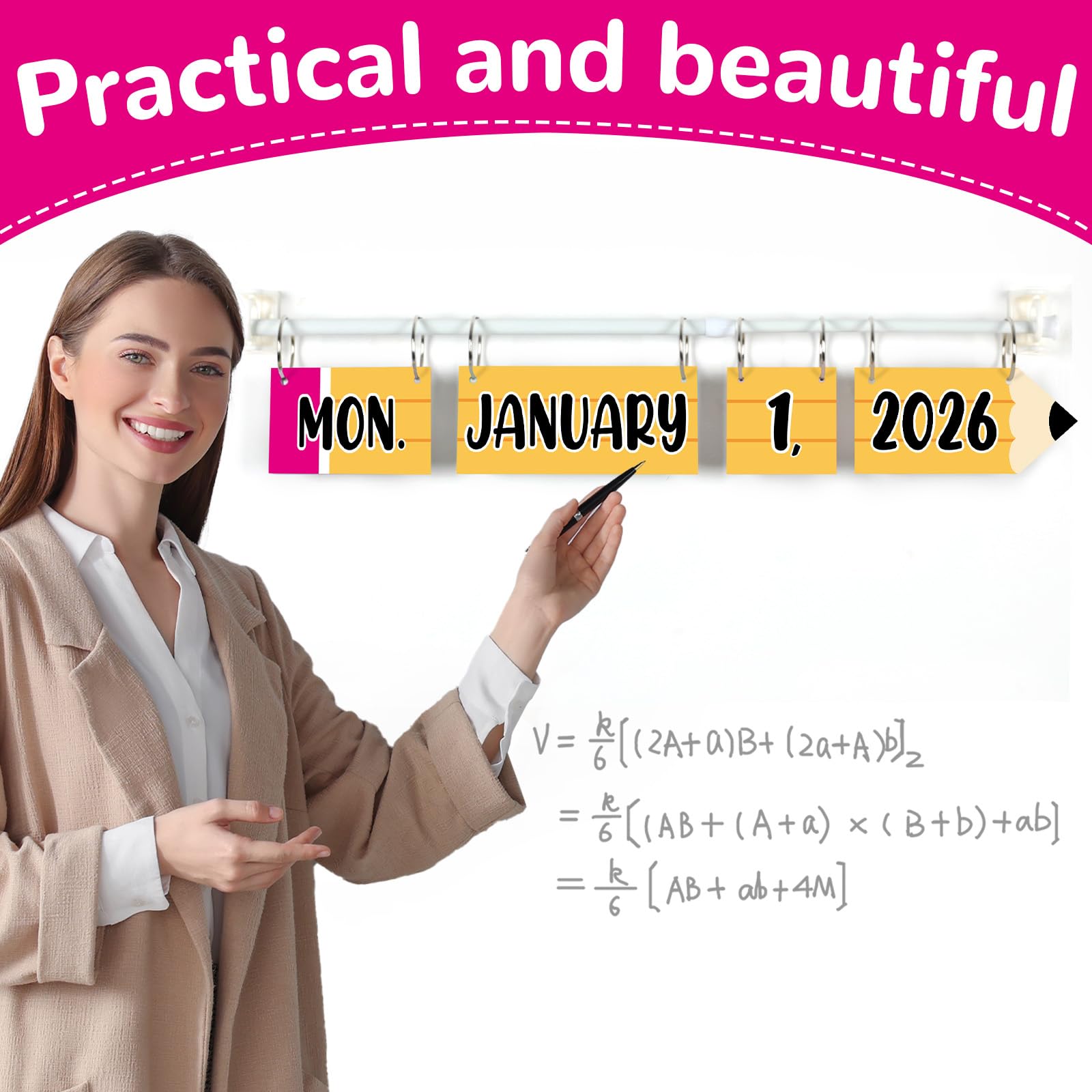Naozinebi Bleistift-Kalender, Pinnwand-Set, bunte Bleistifte, Flip-Kalender mit Halter, 54 Datumskarten, verstellbarer Kalenderhalter für Zuhause, Schulanfang, Klassenzimmer, Dekorationszubehör