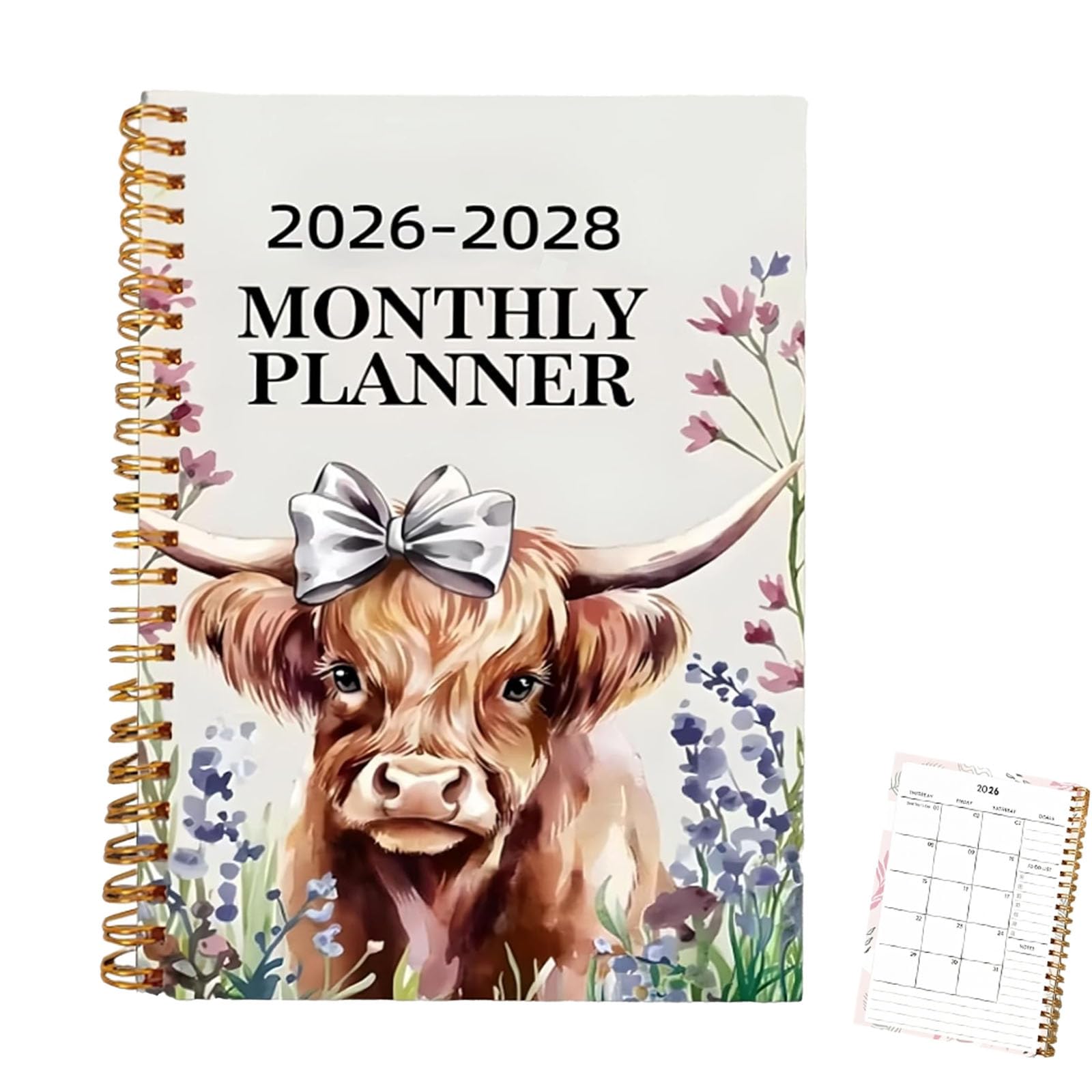 Monthly Planner, Three-Year Organisation Tool with Highland Cow Design, 2026-2028 Diary Planner for Efficient Scheduling and Goal Tracking, Durable Planner Notebook for Personal and Professional Use