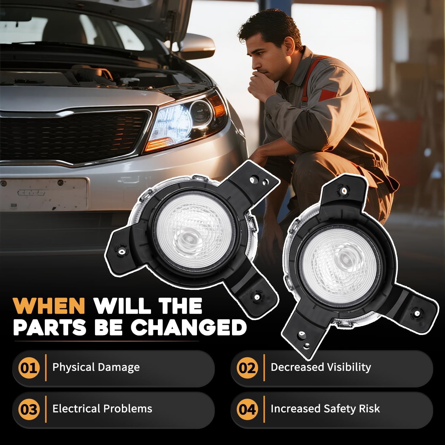 1 Pair Fog Lights Fit For Kia Forte 2019 2020 2021 Daytime Running Light Assembly Left & Right Side Replaces 92207-M7050 92208-M7050 KI2562102 KI2563102