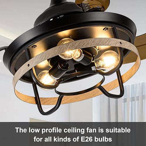 Miniatura 5 de Ventilador de techo rústico con control remoto de luz ventilador de techo negro con luz ventilador de techo industrial sin aspas de 36 pulgadas