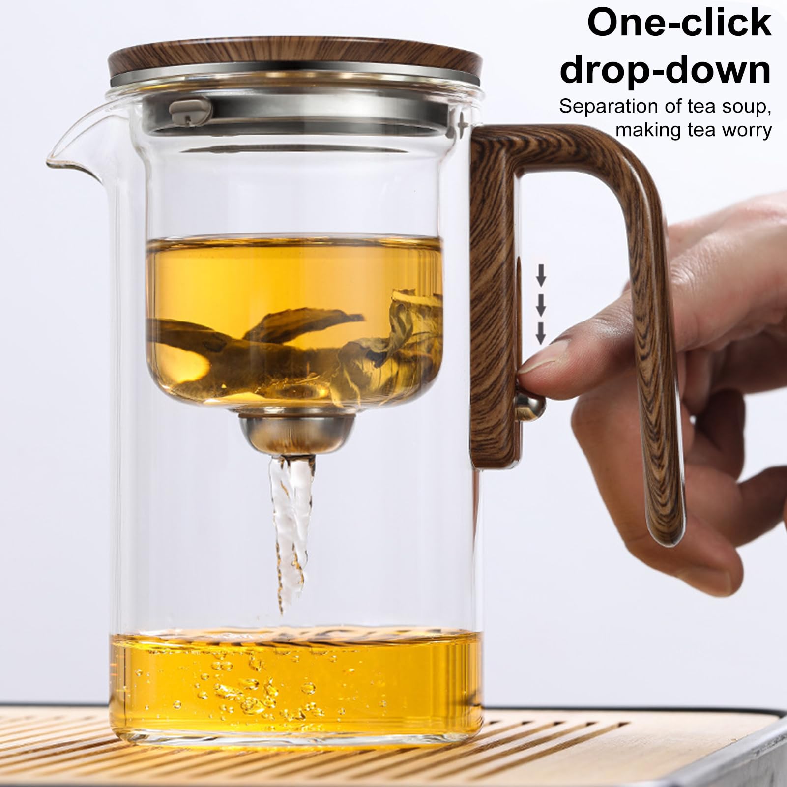 Teiera Witchcraft, Enchanti Tea Teiera Witchcraft, Enchanti Teapot, Enchanti Tea Pot, Teiera magica con manico in legno, Enchantipot Magic Pot, Teiera trasparente a foglia sfusa(520ml)