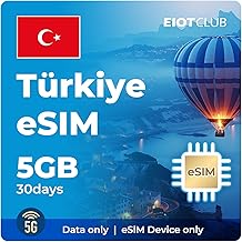 EIOTCLUB Turquie eSIM prépayée, 5 Go 30 jours | Internet haut débit 5G | Données uniquement | Partage de points d'accès pris en charge | Rechargeable