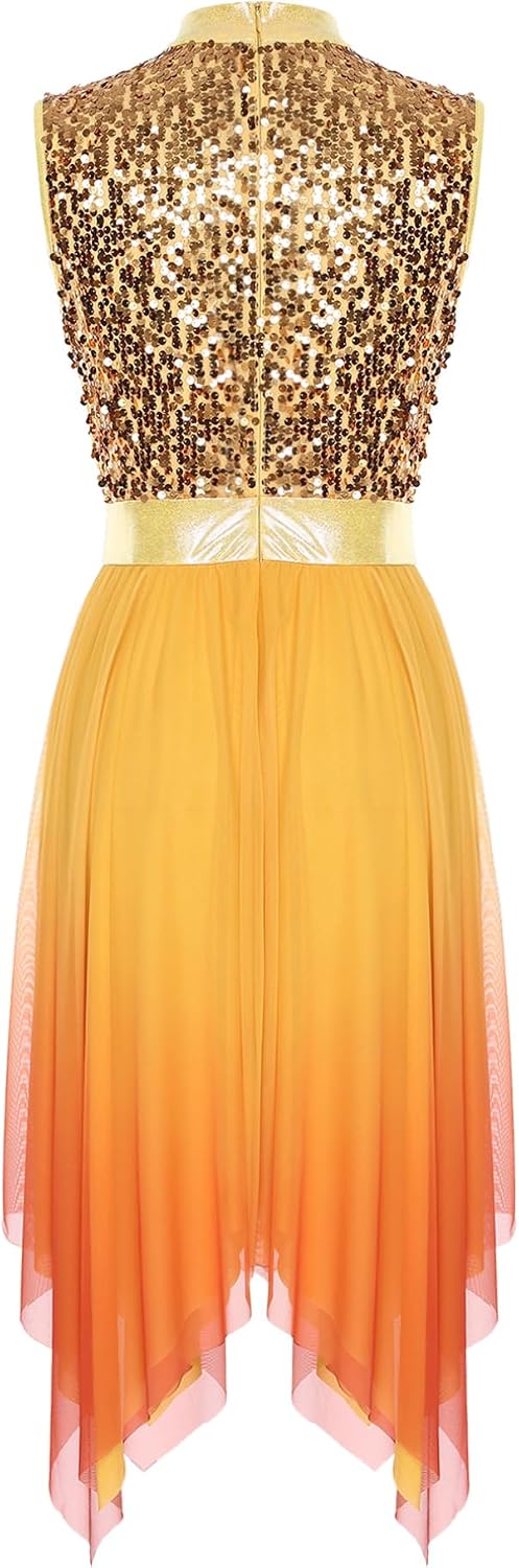 FEESHOW Women Liturgical Praise Dance Dress Sequin Sleeveless Worship Overlay Tunic Lyrical Dancewear