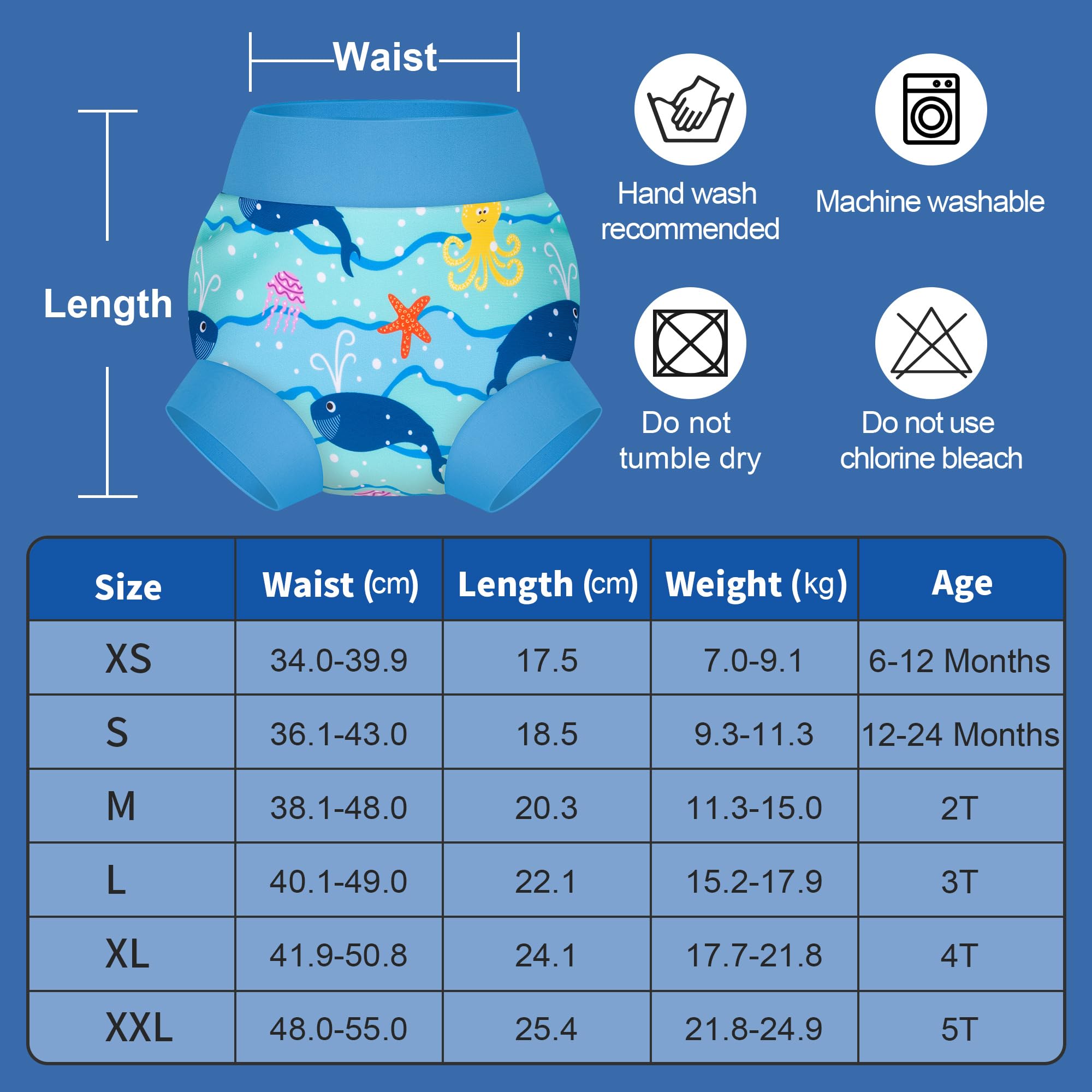 BIG ELEPHANT Pannolini da Nuoto per Bambini 46 Pezzi – Riutilizzabili, Regolabili e Lavabili Costume da Bagno per Neonati e Bambini - 3