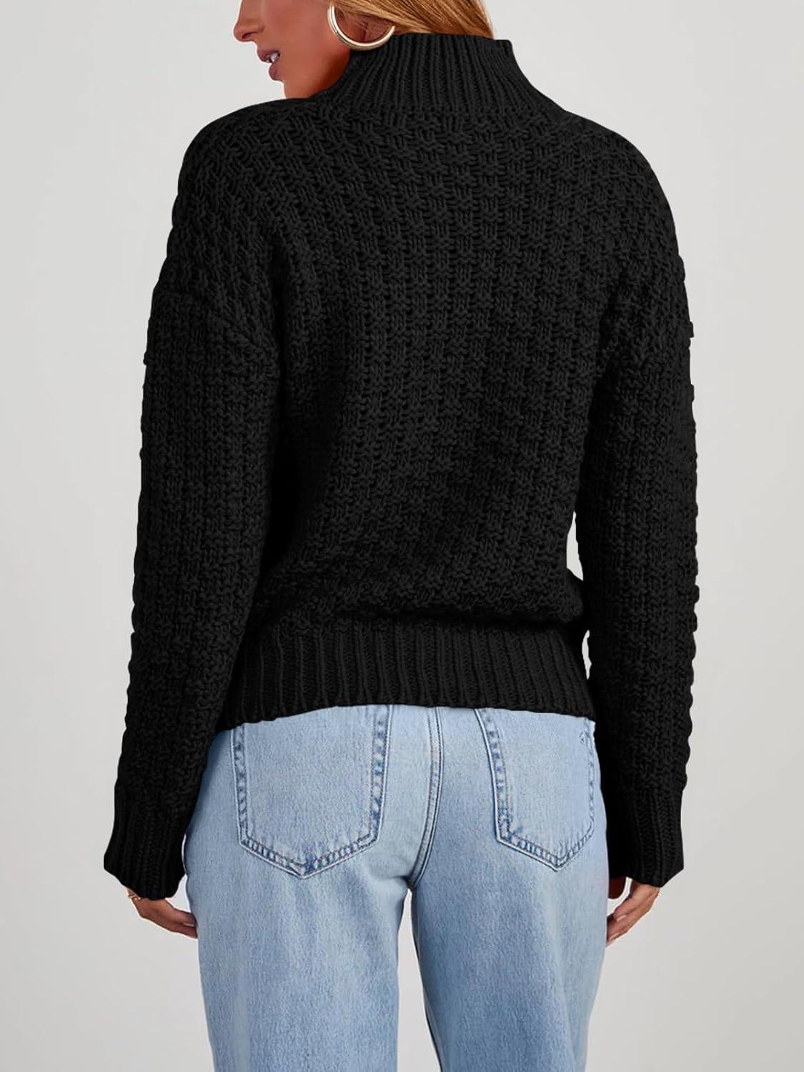 Women's Textured Mock Neck Knit Sweater Long Sleeve Turtleneck Sweater 2024 Fall Winter Chunky Knitted Pullover Jumper Tops - Image 5