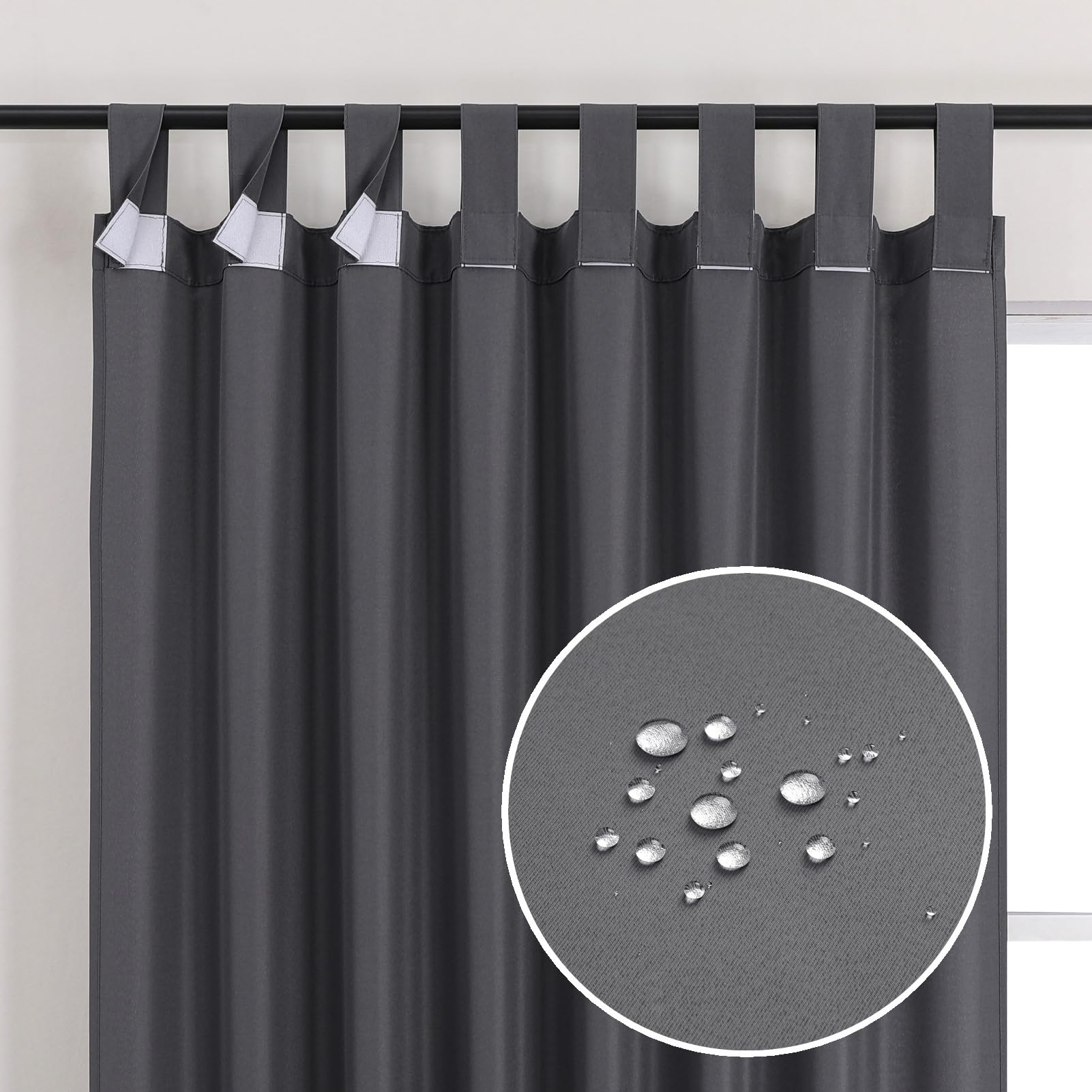 Flyfun Outdoor Curtains for Patio Waterproof - Windproof Gazebo Curtains Outdoor Tab Top Curtain Panels,1 Panel, 52