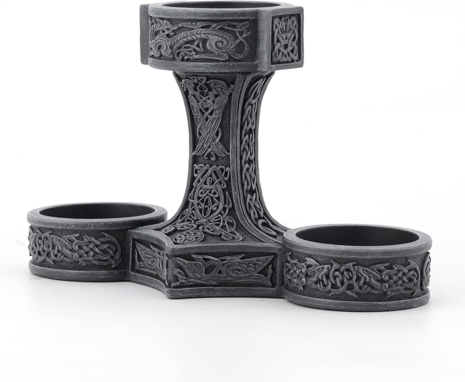 Veronese Design 5" Mjonir Hammer of Thor Tealight Candle Holder Sculpture Stone Grey Finish