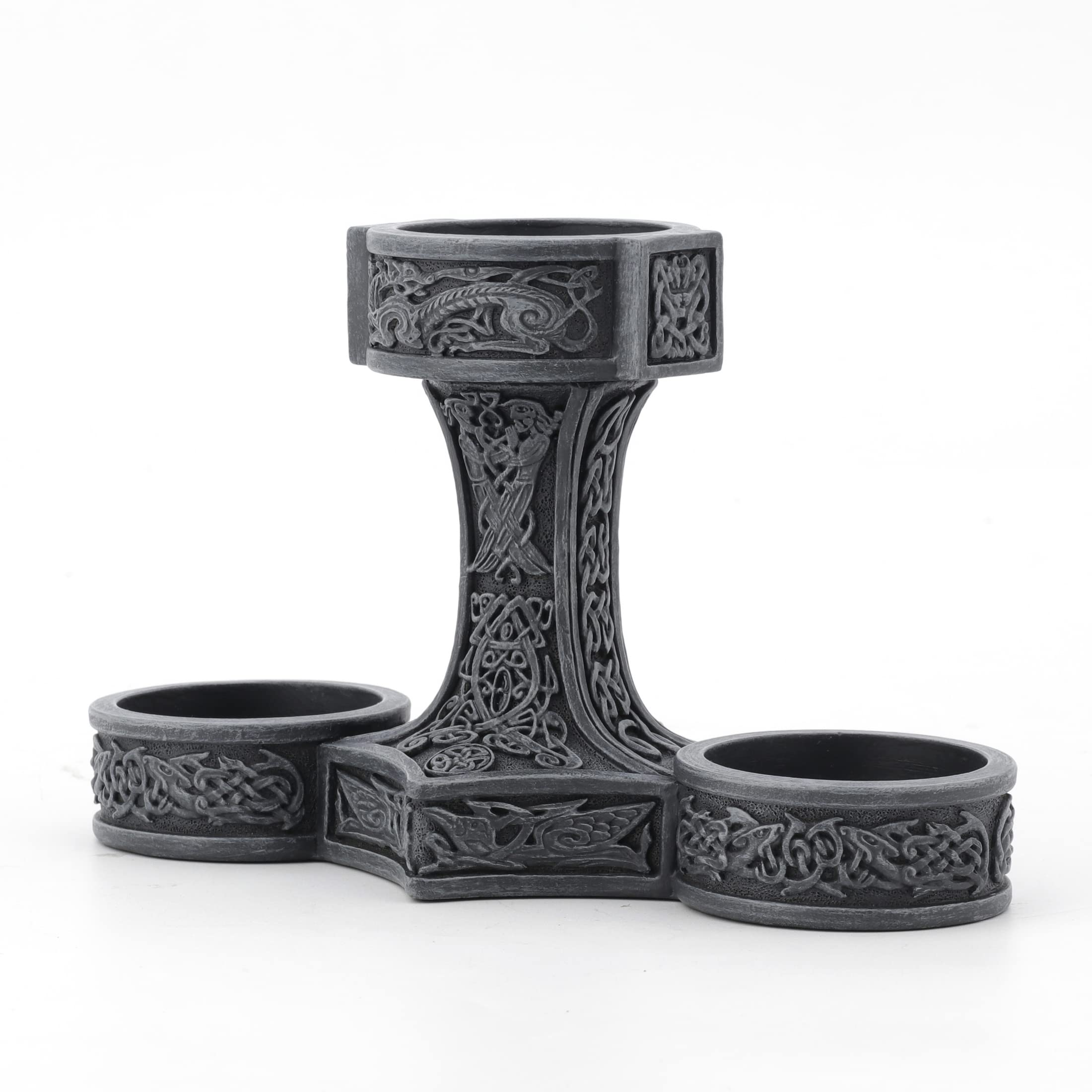 Norse Mythology Thor's Hammer Mjolnir Silver Finished Triple Tealight Candle Holder
