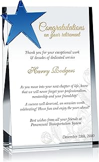 Personalized crystal Retirement Gift Plaque for man or woman, Customized with Retiree's name, unique farewell gift for retiring co-worker, friend, employee (S - 6.5")