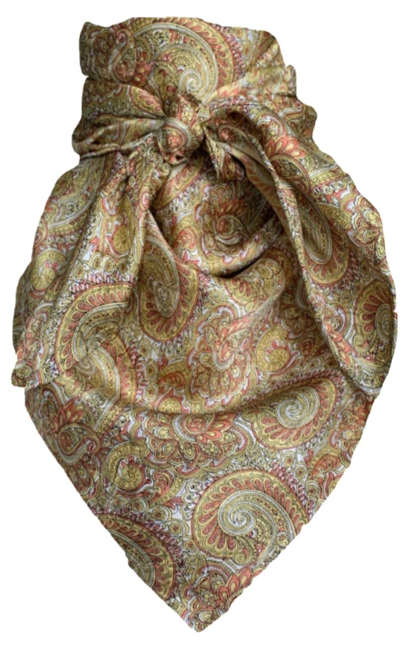 Paisley Silk Scarf Western Wild Rag 34.5" Bronze/Brass