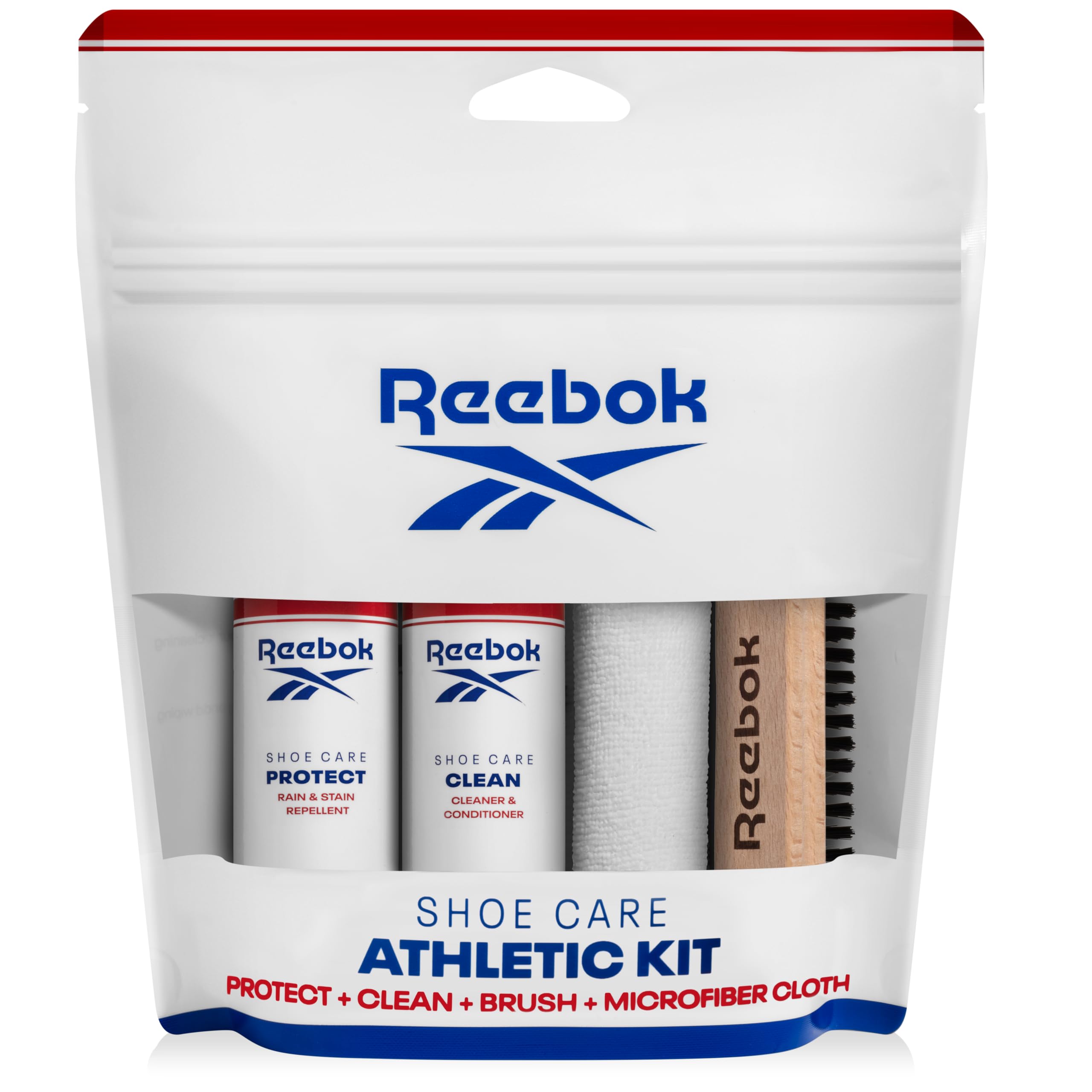 Reebok Athletic Kit - Kit de limpieza de zapatos para tenis, malla, cuero, gamuza y lona - Kit de limpieza de zapatos, incluye limpiador de zapatos de 2 onzas, spray protector de zapatos de 2 onzas,