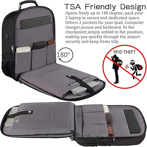 Miniatura 3 de JCDOBEST Mochila para laptop, azul, capacidad de 55L, aprobada por TSA, multiusos, puerto USB conveniente, diseño de respaldo cómodo, tela de