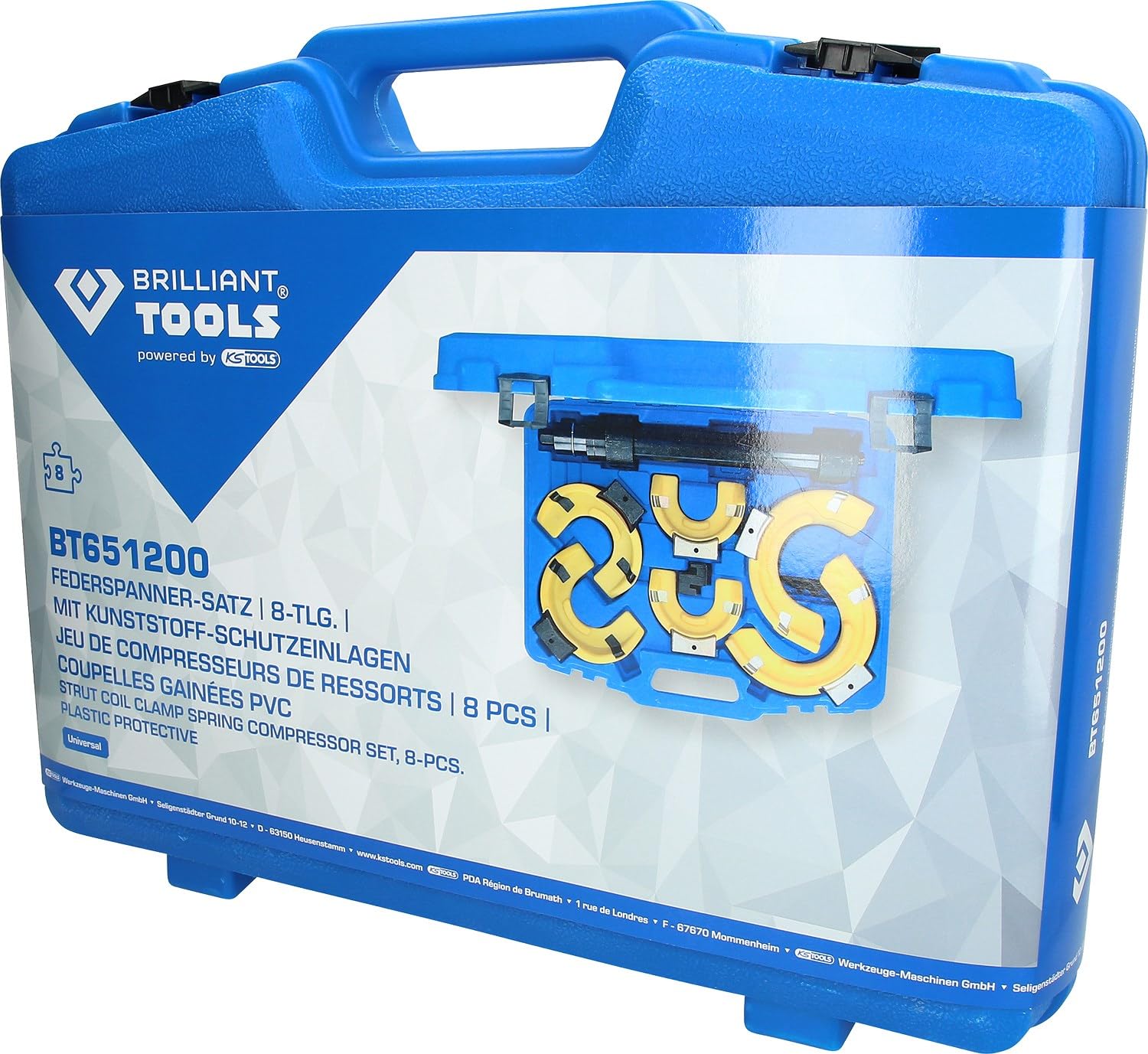 BRILLIANT TOOLS BT651200 Juego de tensores de muelles, 15 pzs, Con insertos protectores de plástico [Powered by KS TOOLS]
