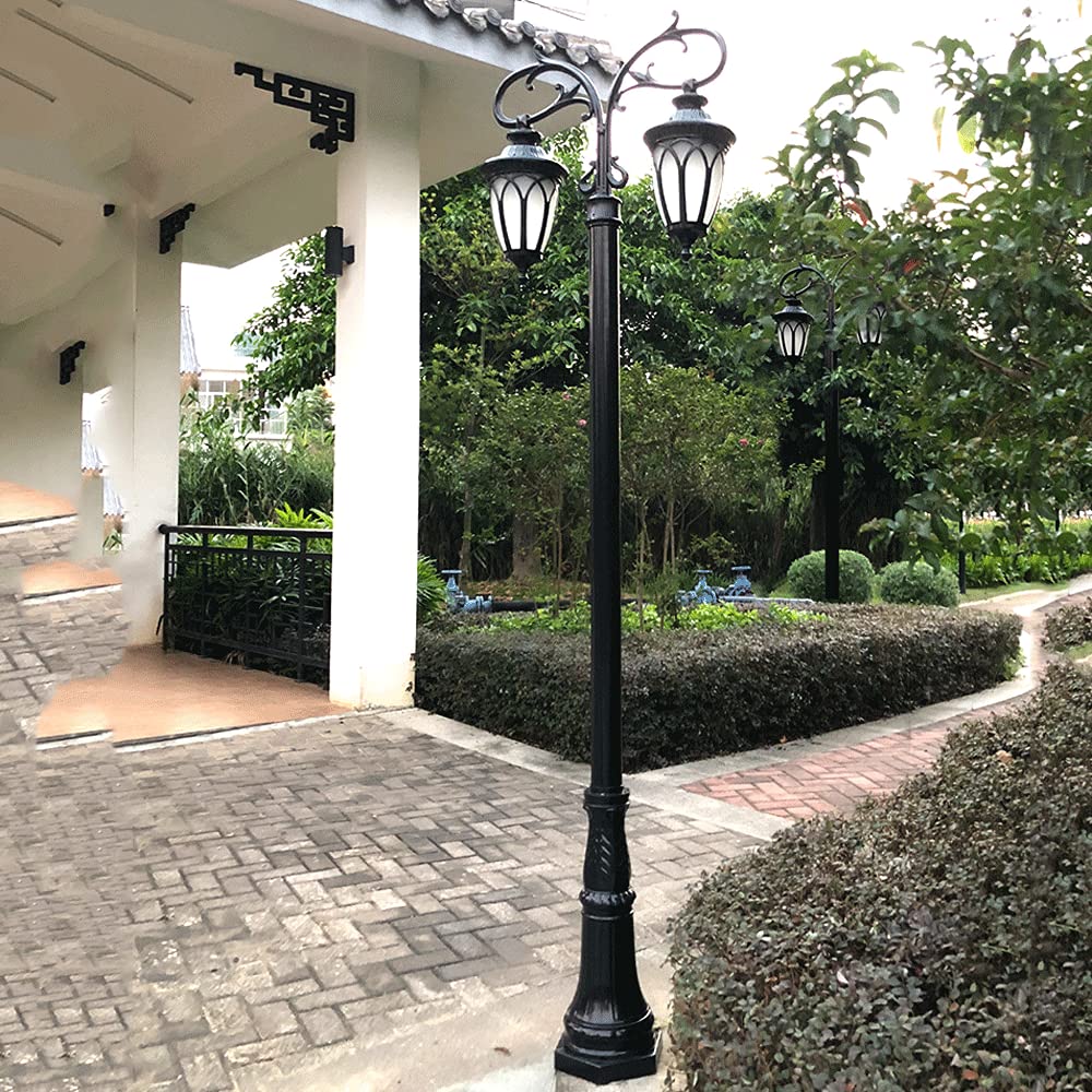 Latarnie zewnętrzne, aluminiowa lampa podłogowa na trawnik uliczny E27 podjazd oświetlenie kolumnowe krajobrazowe IP55 wodoodporna wiktoriańska Retro wysoka słupowa lampa słupkowa 2-światła Vintage la
